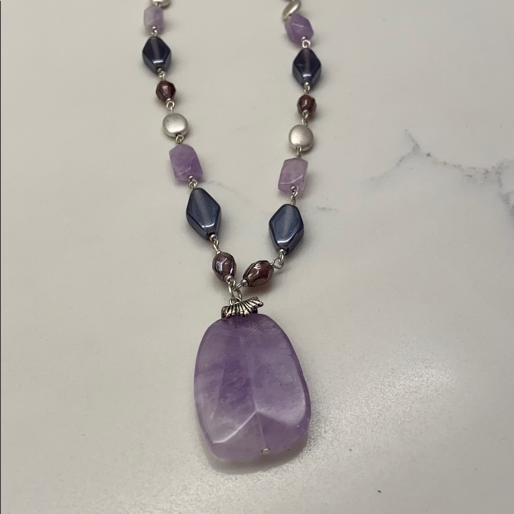 Purple stone necklace and earrings